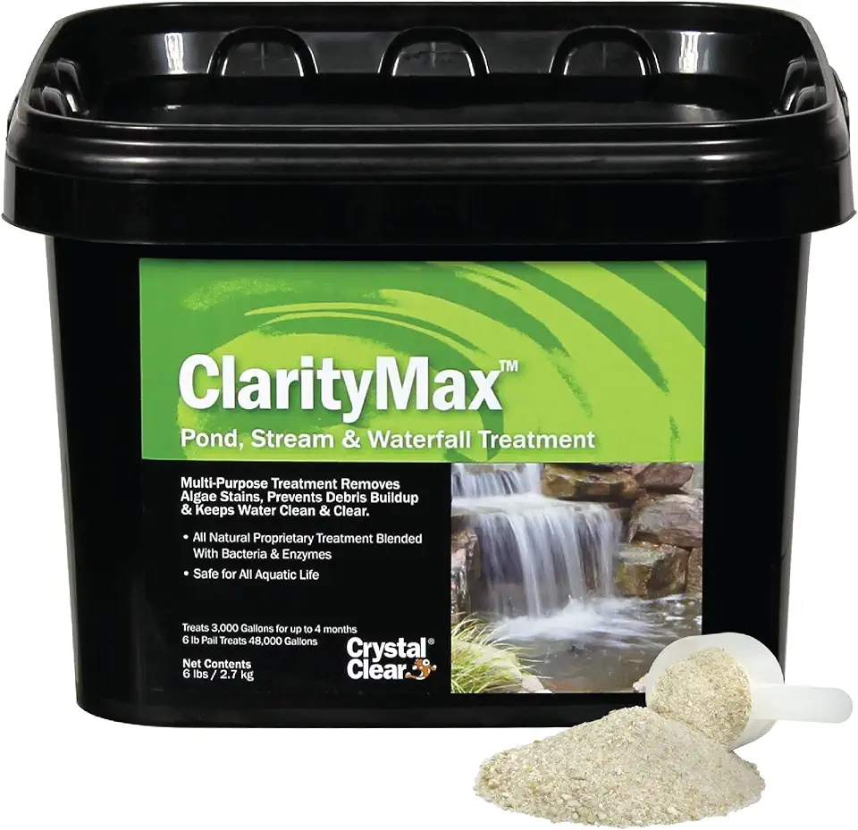 CrystalClear ClarityMax, All-in-One Pond Clarifier Treatment, All-Natural Beneficial Bacteria & Enzymes Provide Max Clarity, Koi Fish & Pet Safe, Algae Stain Remover, Crystal Clear Water Garden 25 lbs