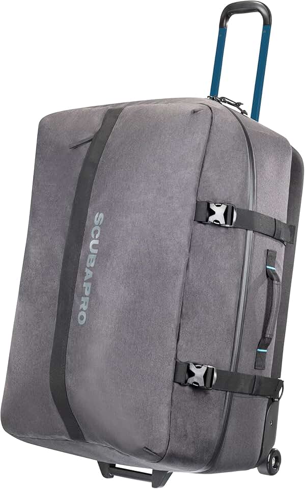 SCUBAPRO Definition Roll 130 Wheeled Duffle Dive Bag with Adjustable Backpack Straps and Top and Side Handles for Scuba Diving Gear, Premium Recycled Two-Tone Gray Fabric