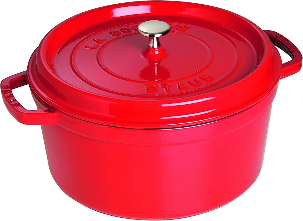 Staub 40509-840 Pico Cocotte Round Cherry 10.2 inches (26 cm), Large, Double-Handed, Casted Enameled Pot, Induction Compatible, Japanese Authorized Product