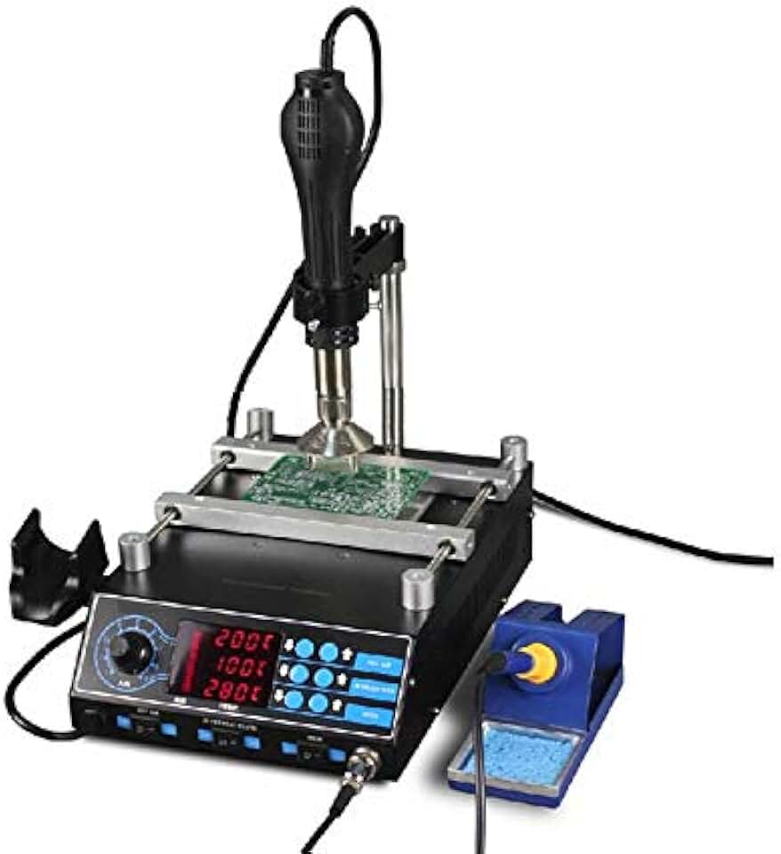 GOWE 3 in 1 BGA Rework Station 650W SMD Hot Air Gun+ 60W Soldering Irons +500W Preheating Station