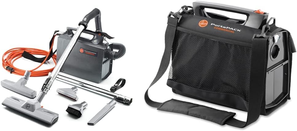 Hoover Commercial PORTAPOWER Lightweight Canister Vacuum Cleaner with Attachments, 8 Pounds, CH30000, Black & Carrying Vacuum Bag, Mfr. No. CH30000