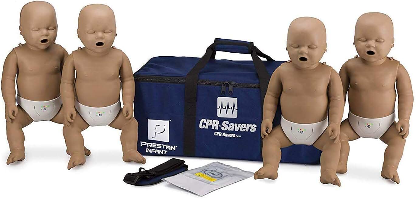 CPR Savers Prestan Professional Infant CPR Training Manikin with 2019 AHA Feedback Monitor, Dark Skin, 4-Pack, PP-IM-400M-DS