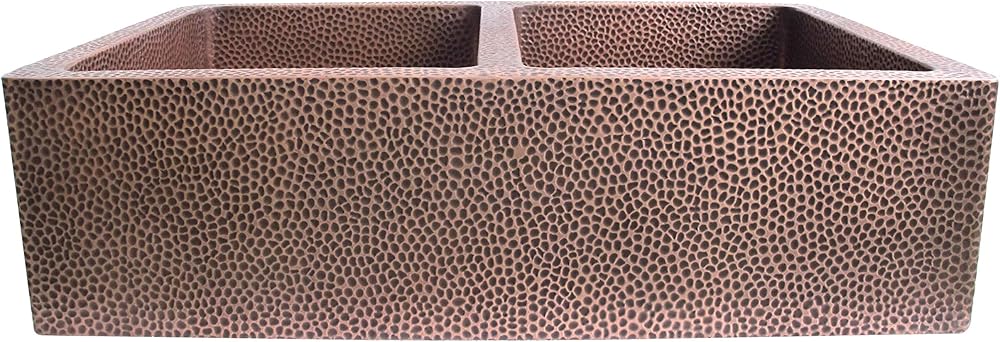 Farmhouse Double Sink Equal Bowls Hammered Texture Antique Copper Handmade by KEA341BH