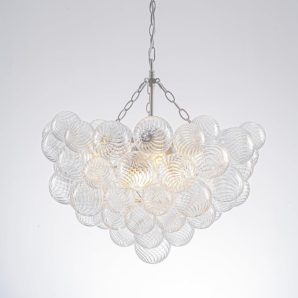 Longree Bubble Glass Ball Chandelier White Finish Light Fixtures Swirled Clear Globe Blown Glass Chandeliers 20