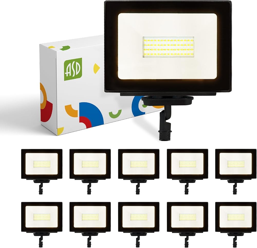 50W LED Flood Light Outdoor, 120V 5100 Lm 3000K Warm White, Knuckle Mount LED Security Lights, Long Lifespan 97,000 Hours, Waterproof Floodlights for House, Yard, Garage, Garden, UL Listed 10 Pack