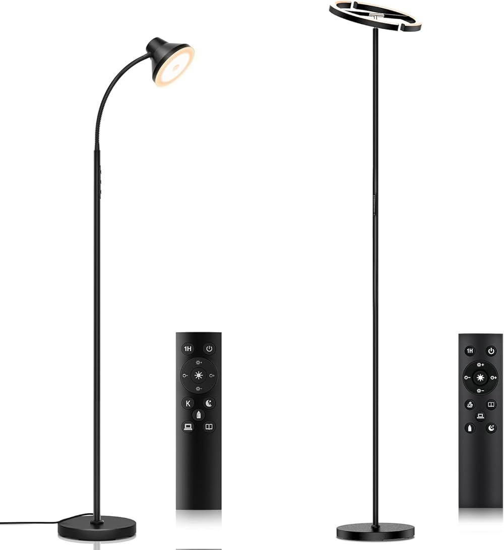 20W Modern Floor Lamps for Living Room + 15W LED Floor Reading Lamp with Remote Control