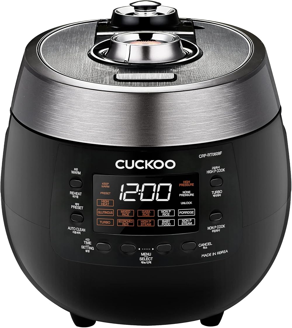 CUCKOO CRP-RT0609FB 6-Cup (Uncooked) / 12-Cup (Cooked) Twin Pressure Rice Cooker & Warmer with Nonstick Inner Pot, 14 Menu Options, Safe Steam Release, 3 Voice Guide, Auto Clean (Black)