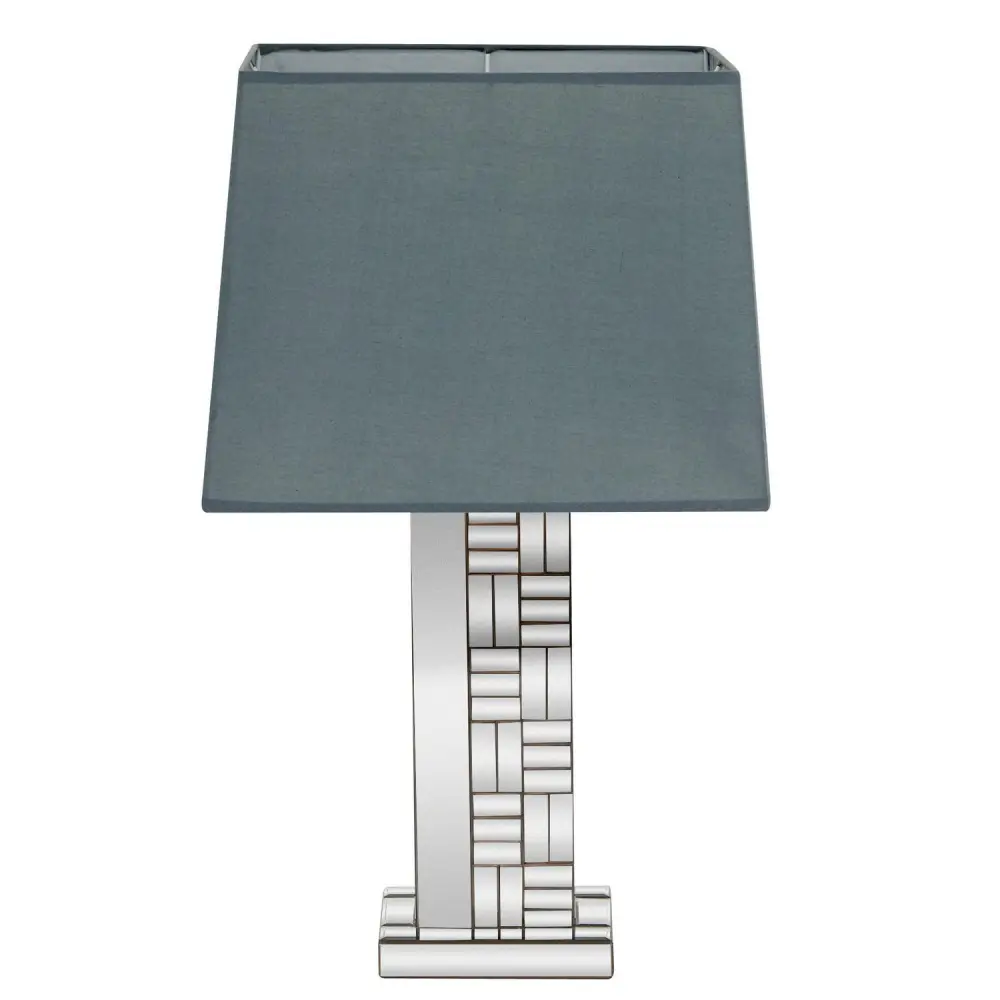 DecMode 30 Mirrored Silver Table Lamp with Gray Linen Shade