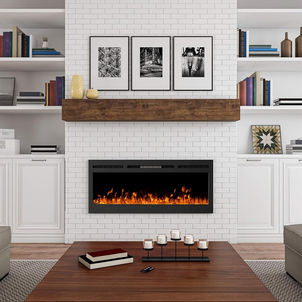 Electric Fireplace - 50 Inch Recessed Fireplace with Front Vent and Remote Controlled LED Flames, Brightness, and Media Options by Northwest (Black)