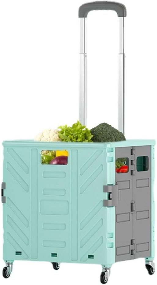 Foldable Cart on Wheels for Shopping Portable Heavy Duty Folding Box Grocery Basket Rolling Trolley Crate with Wheels
