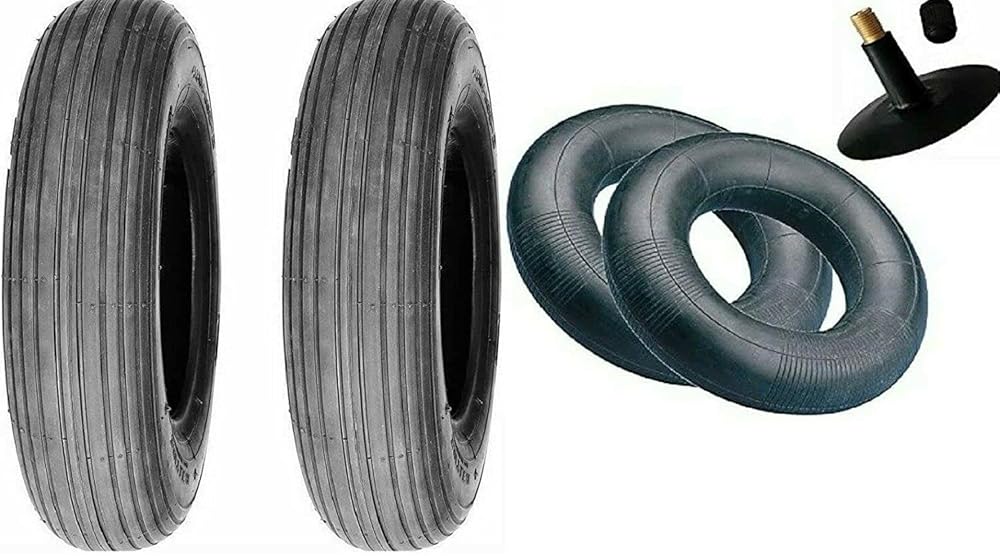 Two 4.80/4.00-8 4.80-8 Wheel Barrow Tires & Tubes Lawn Implement Cart 400-8 480