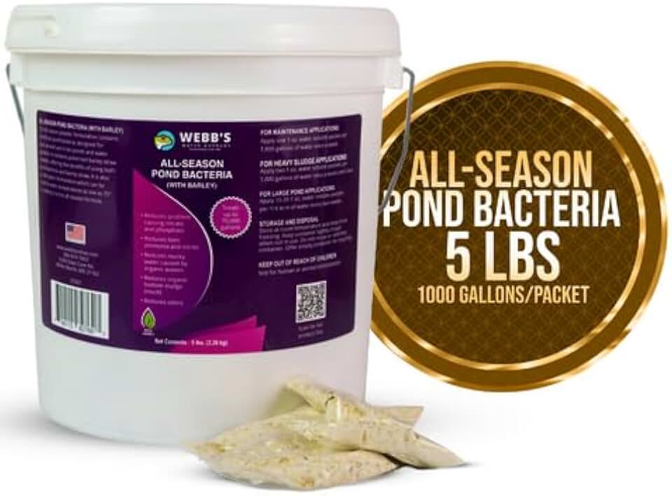 All Season Pond Cleaner Packets with Barley - Clarifier for Ponds & Lakes - Ideal for Koi & Fish for Outdoor Pond Maintenance Solution - 50ct 8 oz, 25 lbs