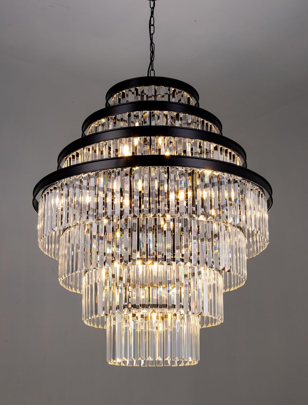 Wellmet Large Crystal Chandelier, Luxury 7-Tier Crystal Chandelier, Black Crystal Chandelier for Living Room, Dining Room, Porch, Entryway, Hallway, Restaurant, 31''W