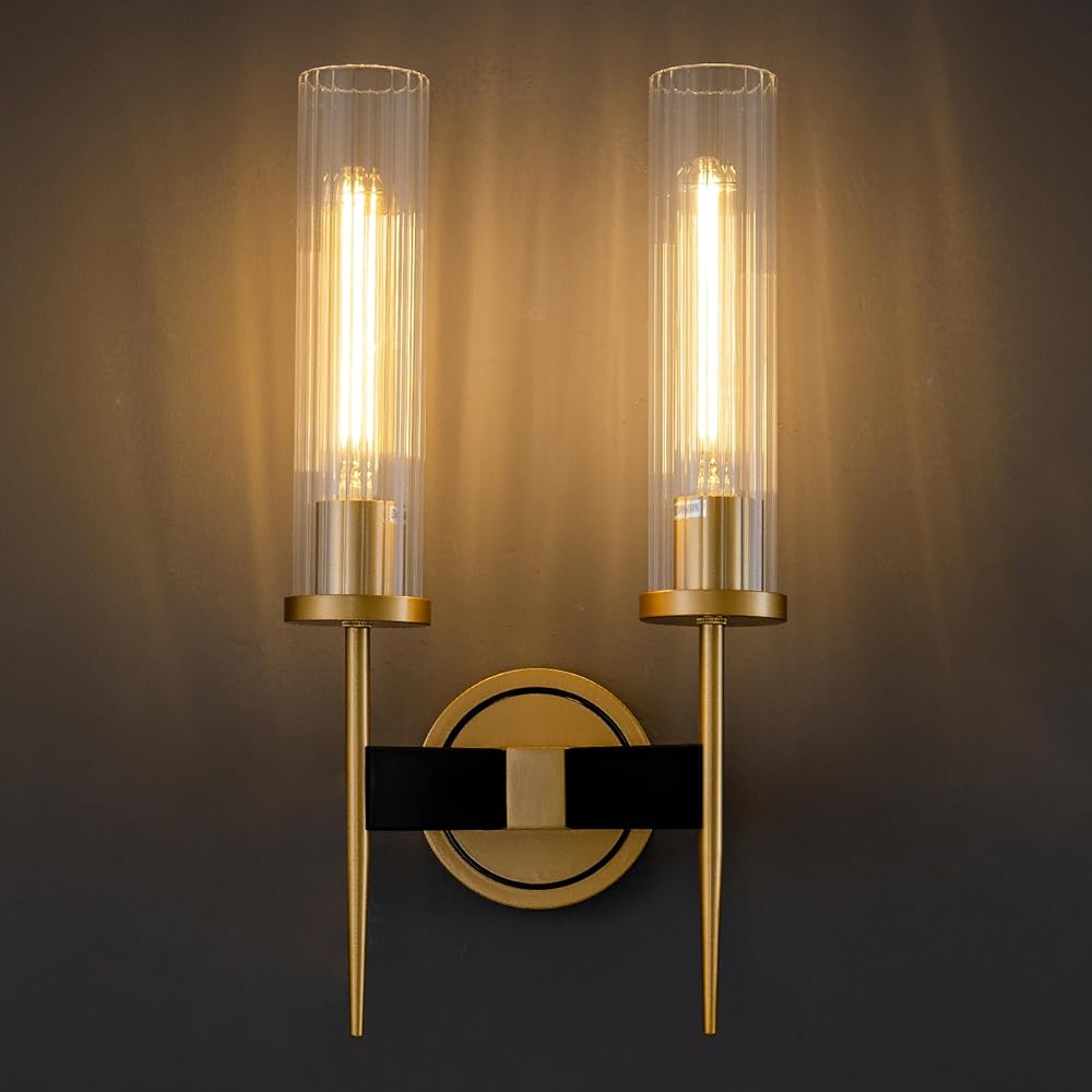 2-Light Brass Wall Sconces, 17.7