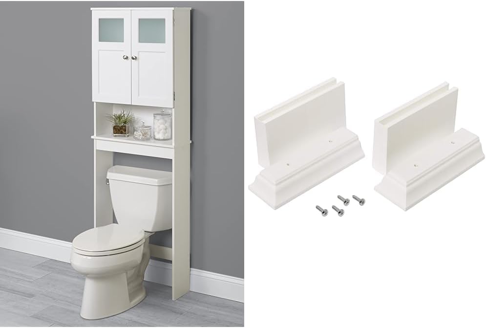 Zenna Home Over-The-Toilet Spacesaver, Bath Storage, with Glass Doors and 3 Shelves, White Bathroom Leg Extension Kit, 3