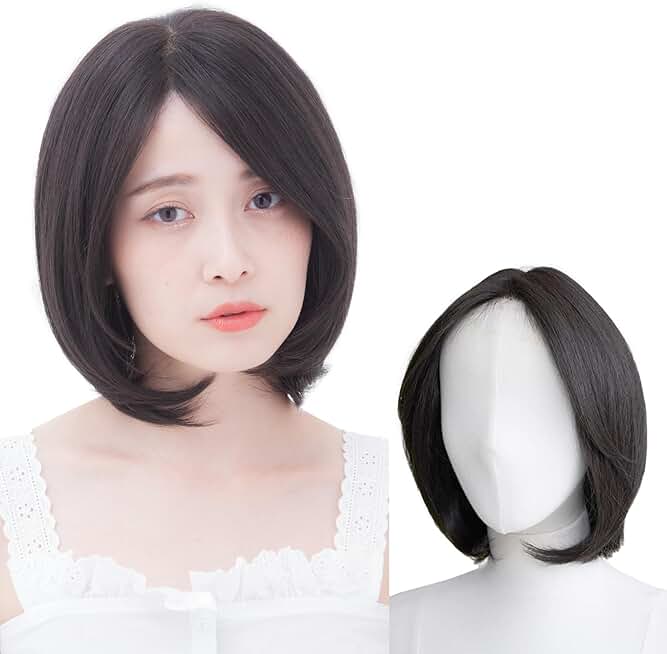 Asian Bob Human Hair Mix handmade bob wig for asian women(Japanese popular medical wig) (L, Natural Black)