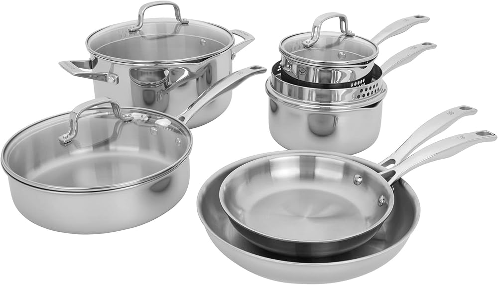 HENCKELS Clad H3 10-pc Induction Pot and Pan Set, Stainless Steel, Durable and Easy to clean