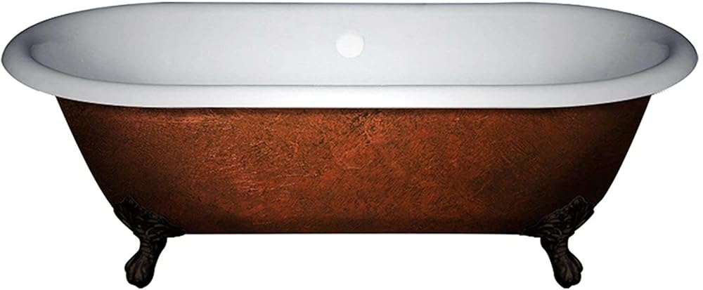 ADE-NH-ORB-CB Acrylic Slipper Claw Foot Bathtub 70”x30 Faux Copper Finish on Exterior with No Deck Faucet Drillings and Oil Rubbed Bronze Feet