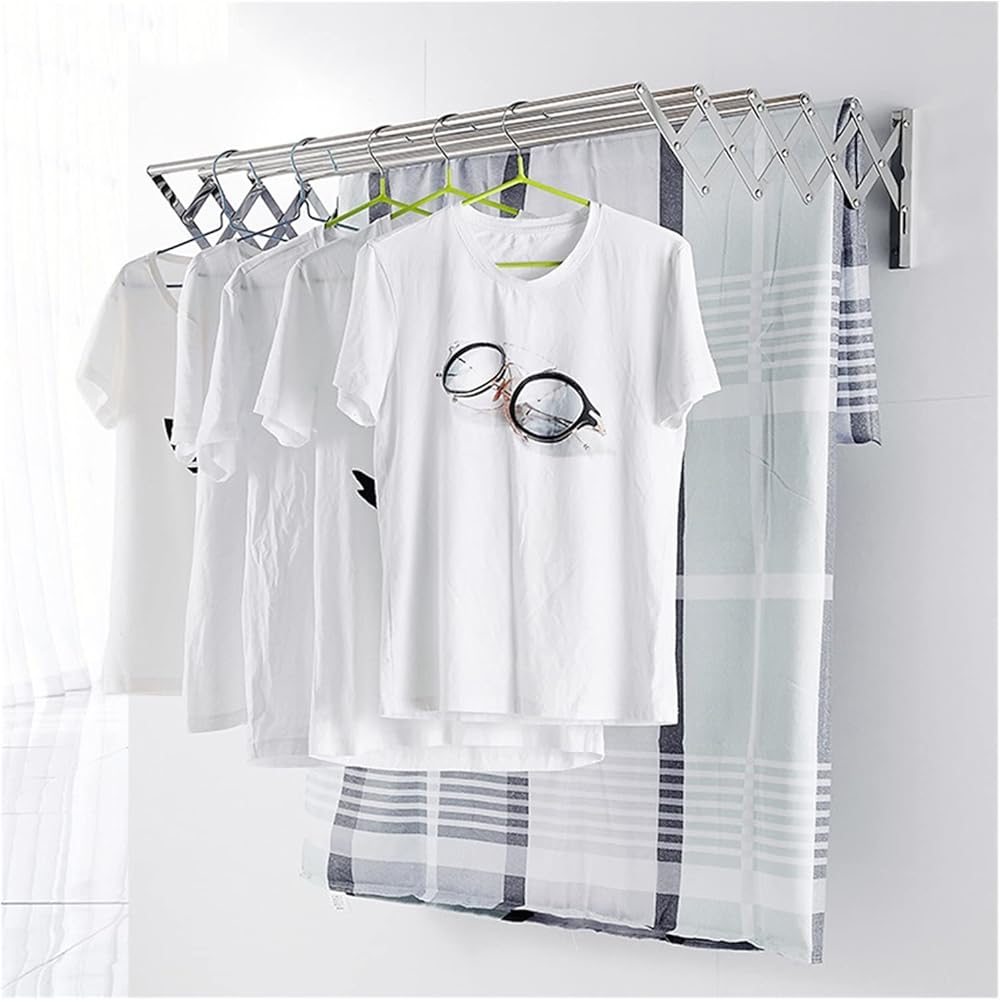 Clothes Drying Rack Wall Mounted Outdoor Clothes Drying Rack Retractable Laundry Hanging Rack Stainless Steel Clothesline Hanger Dryer Space Saver Drying Rack