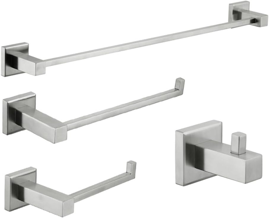 Towel Bar Ring Holder Paper Holder Cloth Robe Hook Bathroom Accessories Stainless Steel Brushed Wall Screw Mounted,4 pcs set