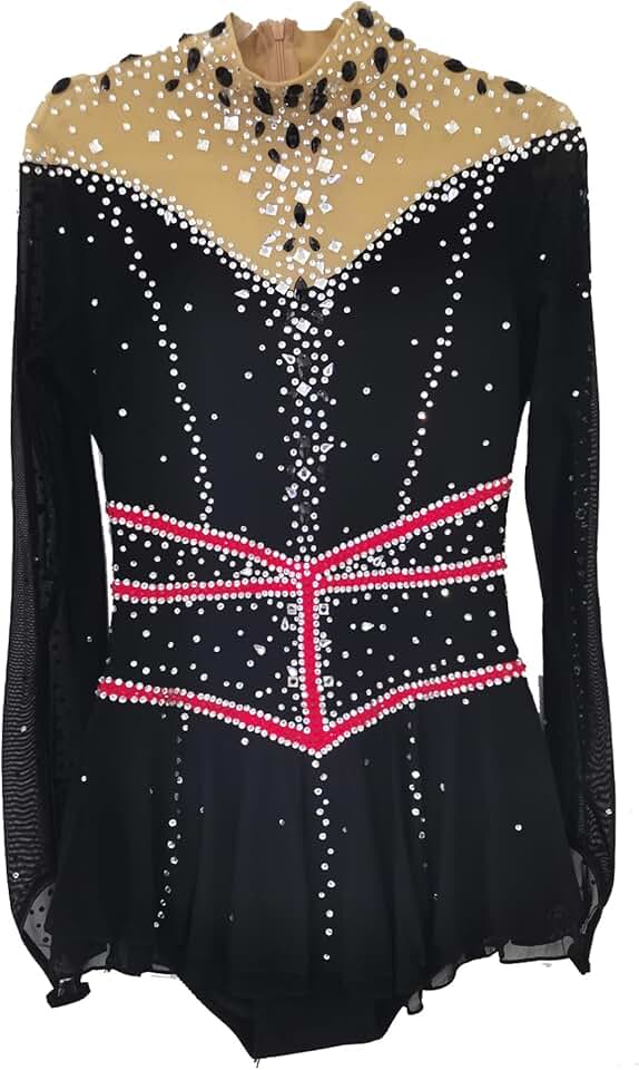 LIUHUO Figure Skating Dress Girls Black Competition Long Sleeve High Neck