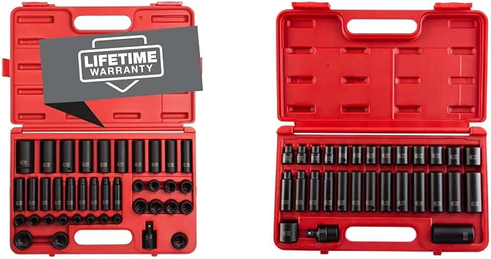 Sunex 2669, 1/2 Inch Drive Master Impact Socket Set, 39-Piece & 3329 3/8-Inch Drive Standard and Deep Metric Impact Socket Set, Metric, Standard/Deep, 6-Point, Cr-Mo, 8mm - 22mm, 29-Piece
