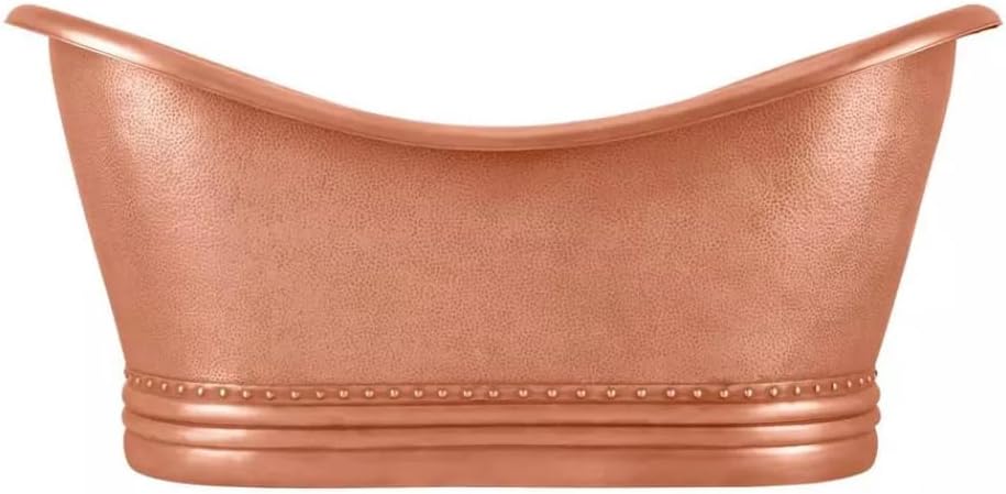 CT Copper Tailor Antique Copper Bathtub,48'' L,32''W,27''H,16 Gauge Thick,Hand-hammered,Freestanding Double Slipper Tub with Drain,CT-CB02