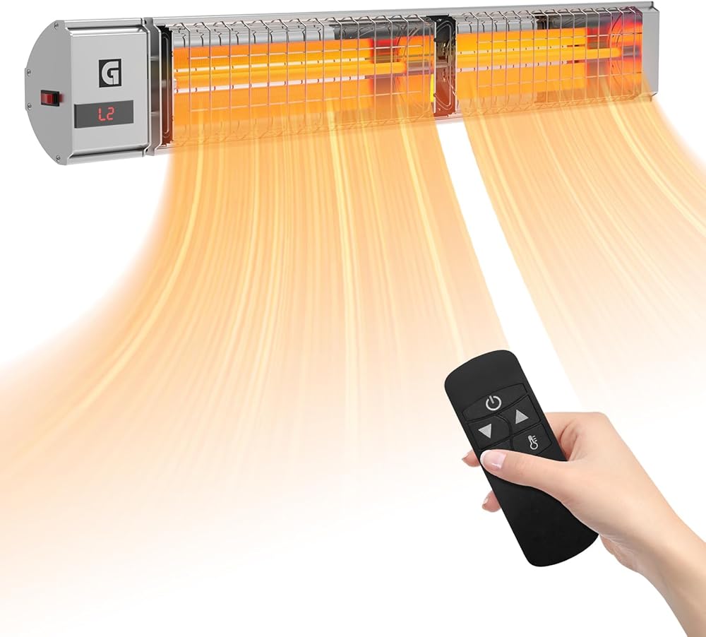 Wall-Mounted Patio Heater for Outdoor Use Electric Infrared Heaters with 2 Modes Wall Mounted, IP55 Waterproof Outdoor Heaters with Remote Control for Restaurant, Patio, Backyard, Garage
