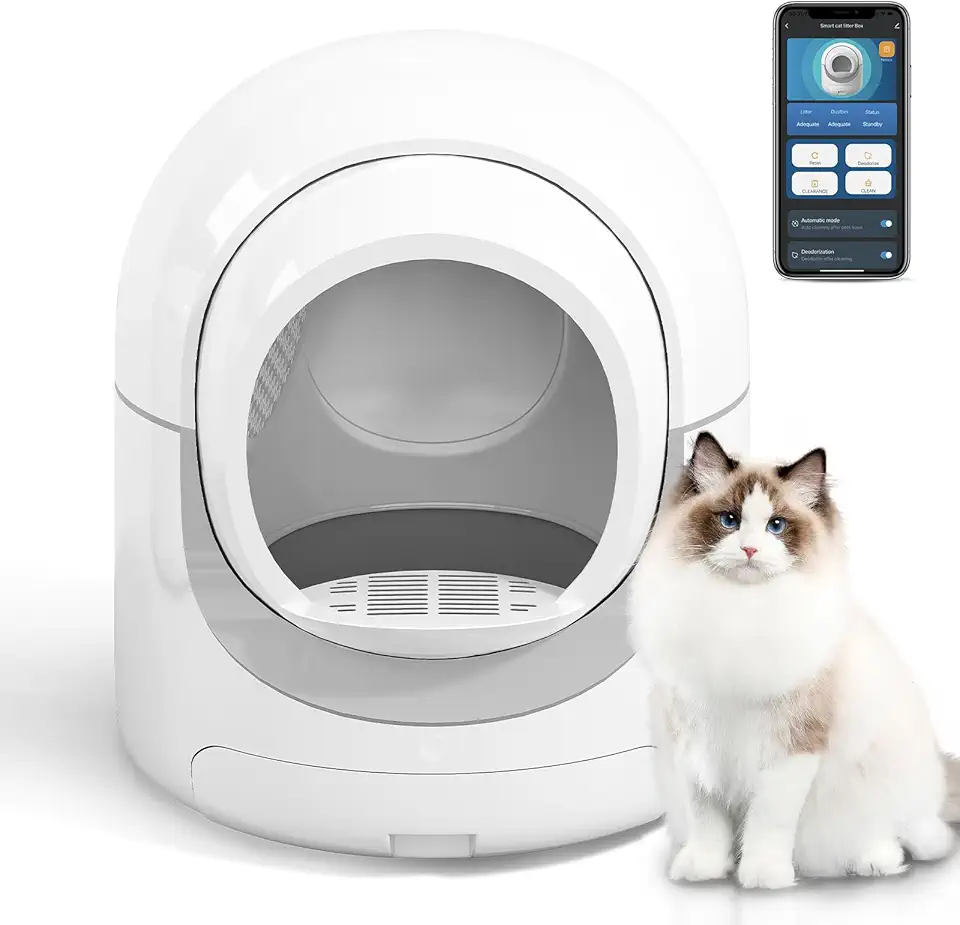 85L Self Cleaning Cat Litter Box, Smart Cat Litter Box APP Control/Odor Removal/Safety Protection for Multiple Cats(Grey)