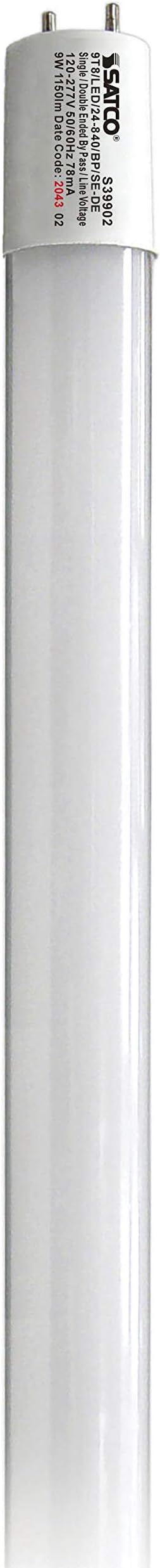 25 Tube Lighting Bulbs, Part Number S39902;9 Watt T8 LED; 2Ft; 4000K; Medium Bi Pin Base; 50000 Average Rated Hours; 1150 Lumens; Type B; Ballast Bypass; Single or Double Ended Wiring