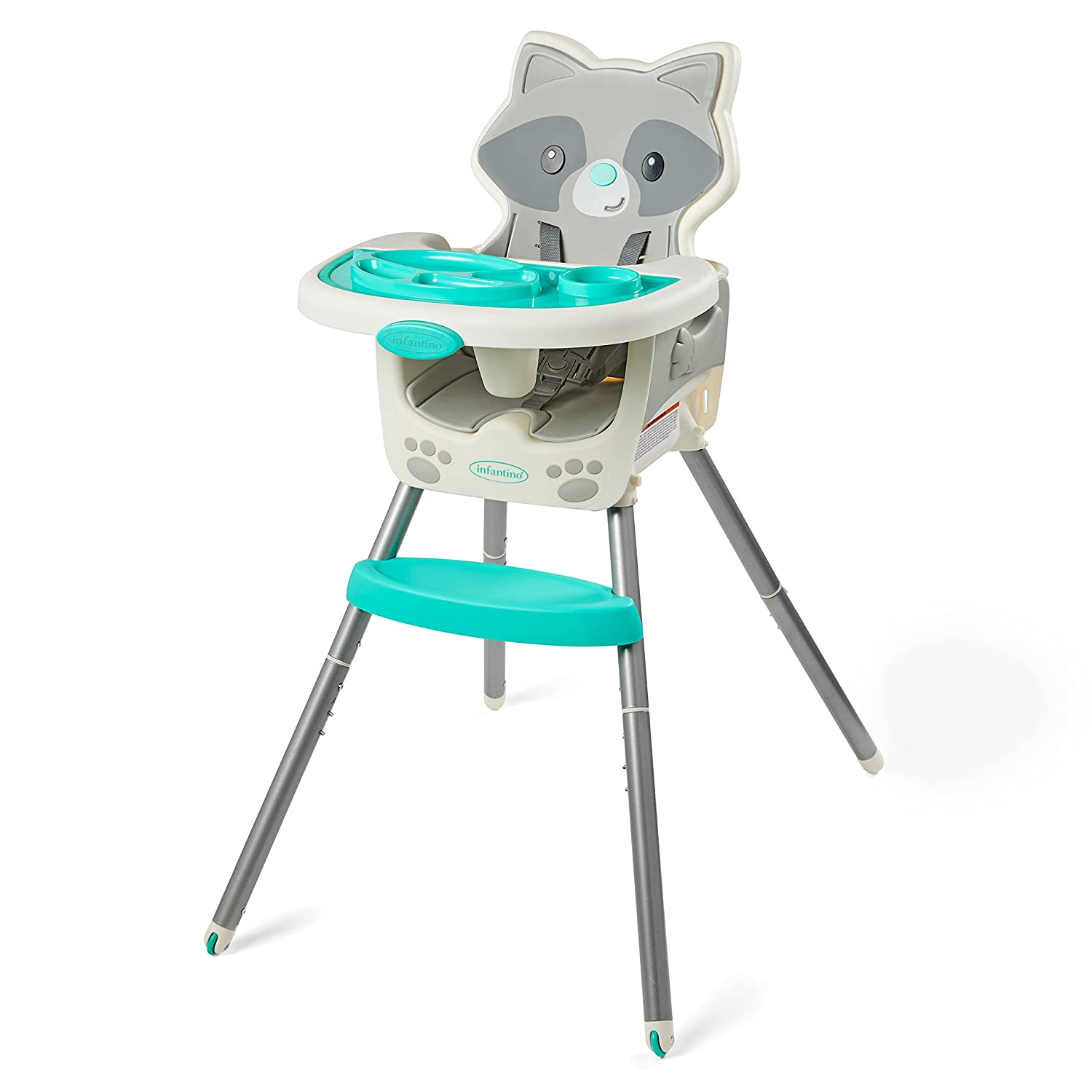Infantino Grow-with-Me 4-in-1 Convertible High Chair, Raccoon-Theme, Space-Saving Design, Booster and Toddler Chair, for Infants   Toddlers 3M-36M