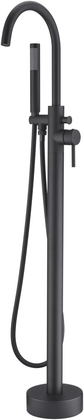 Freestanding Bathtub Faucet Tub Filler Faucets Black Single Handle Floor Mounted with Handheld Shower
