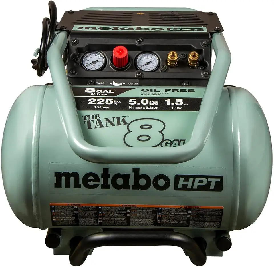 Metabo HPT Air Compressor | THE TANK™ 8-Gal | 225 PSI | 5 CFM @ 90 PSI | Trolley | Oil-Free | EC1315S Gray