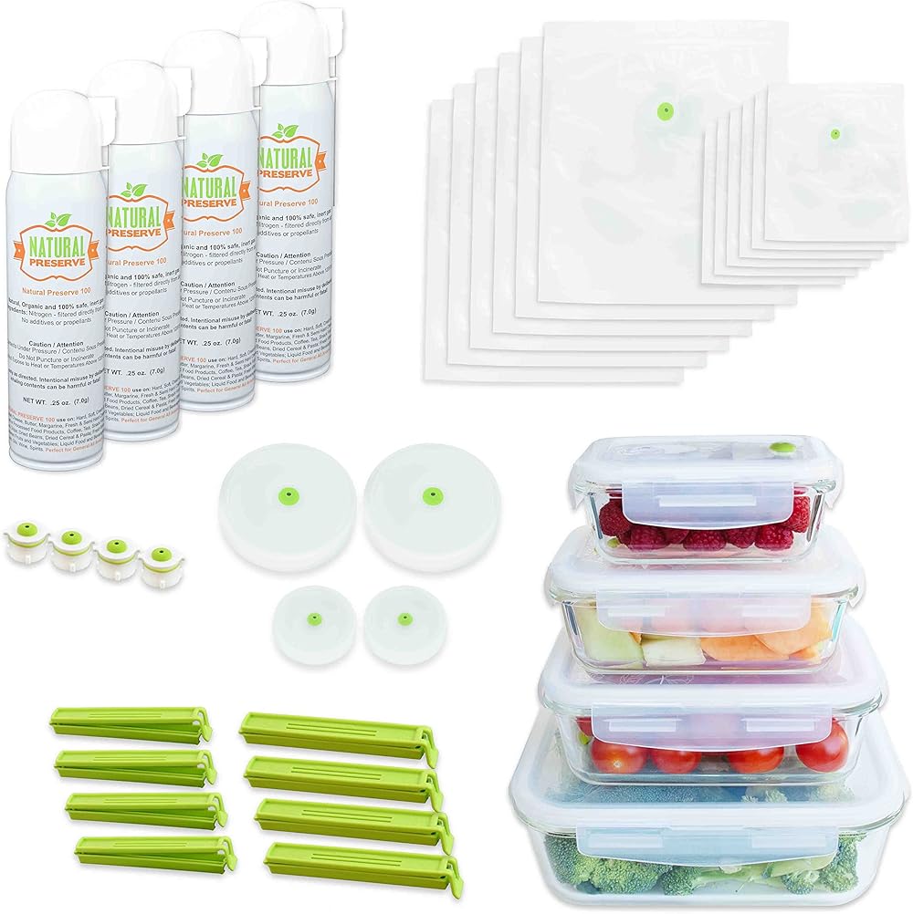40PCS MAPWARE Food Storage/Packaging System - Extend Food Freshness 10x - Borosilicate Glass Food Containers with Lids - BPA-Free, Reusable Food Storage Bags - Kitchen Containers - Jar Canning Lid