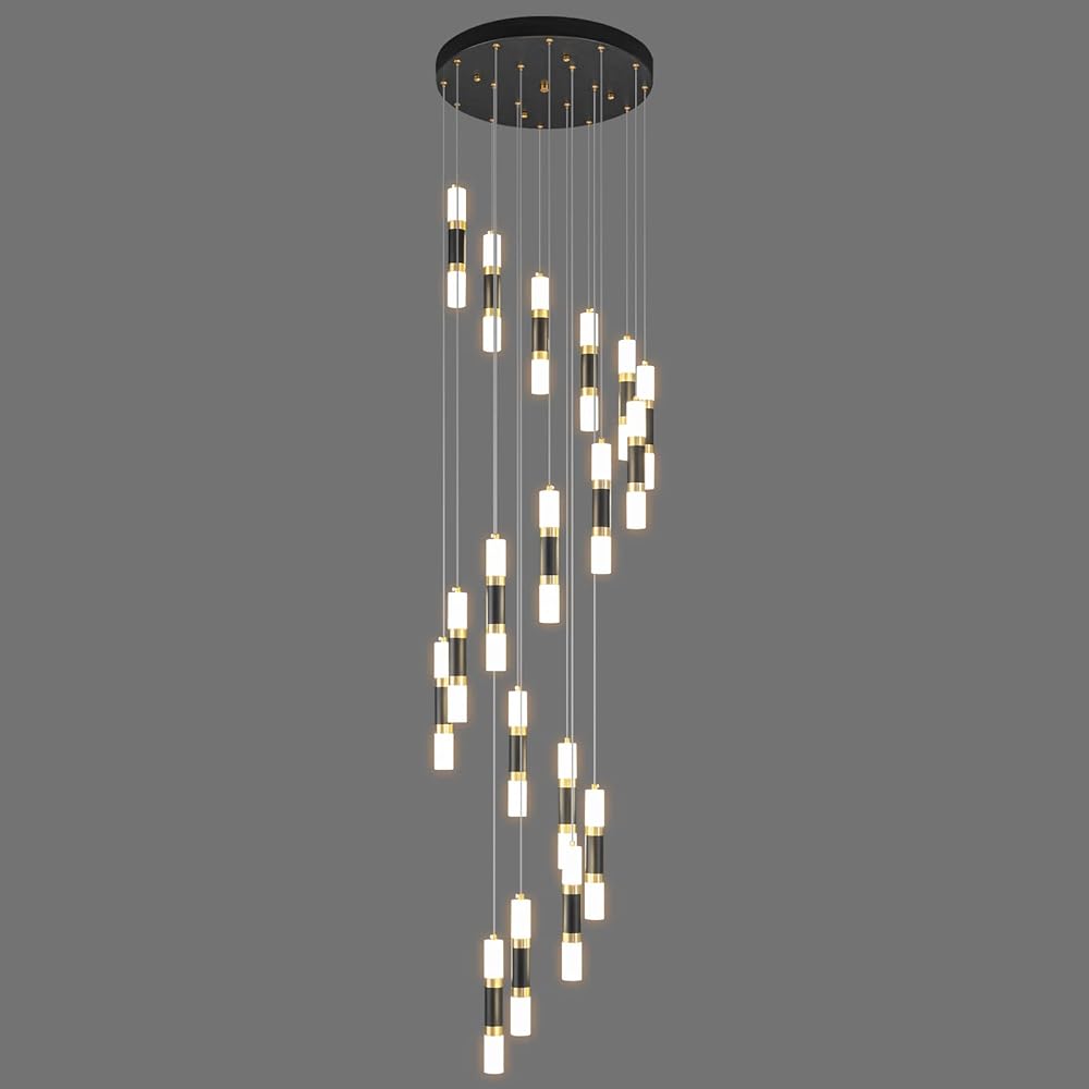 18-Light Modern Kitchen Island Black Gold Ceiling Pendant Light Dimmable LED 108W Staircase Large Chandelier Lobby Living Room Bedroom Foyer High Ceiling Chandelier