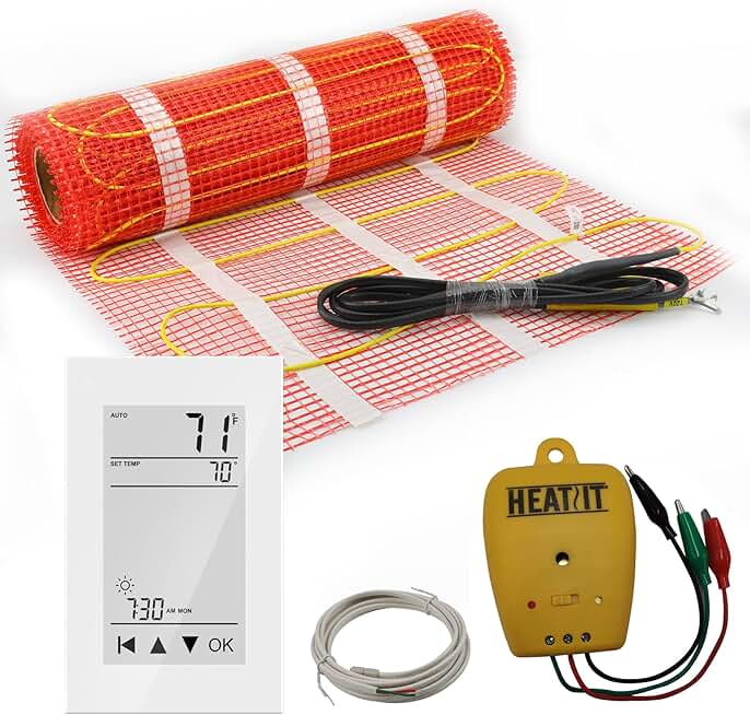 80 sqft HEATIT Warmmat Electric Radiant Self-adhesive Floor Heat Heating System & ET-72 Thermostat & Alarm Monitor