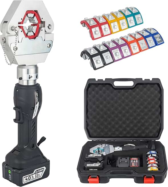 Electric Hydraulic A/C Hose Crimping Tool Kit Hydra-Krimp Air Conditioning Repaire Handheld Hydraulic Hose Crimper Barbed and Beaded Hose Fittings, with 7 Dies