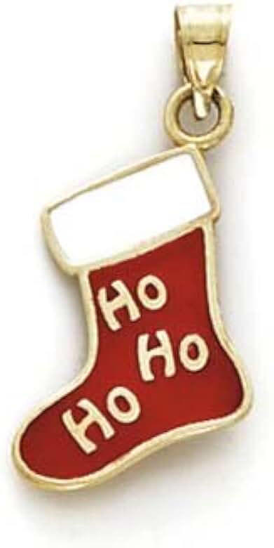 14k Yellow Gold Enamel Stocking Pendant Necklace Jewelry for Women