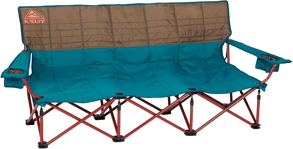 Kelty Lowdown Couch - 3 Person Capacity Camping Chair, Extra Large and Sturdy Bench for Campsites, Soccer Games, and Backyard Parties, with Cup Holders|Arm Rest, Polyester, Deep Lake/Fallen Rock