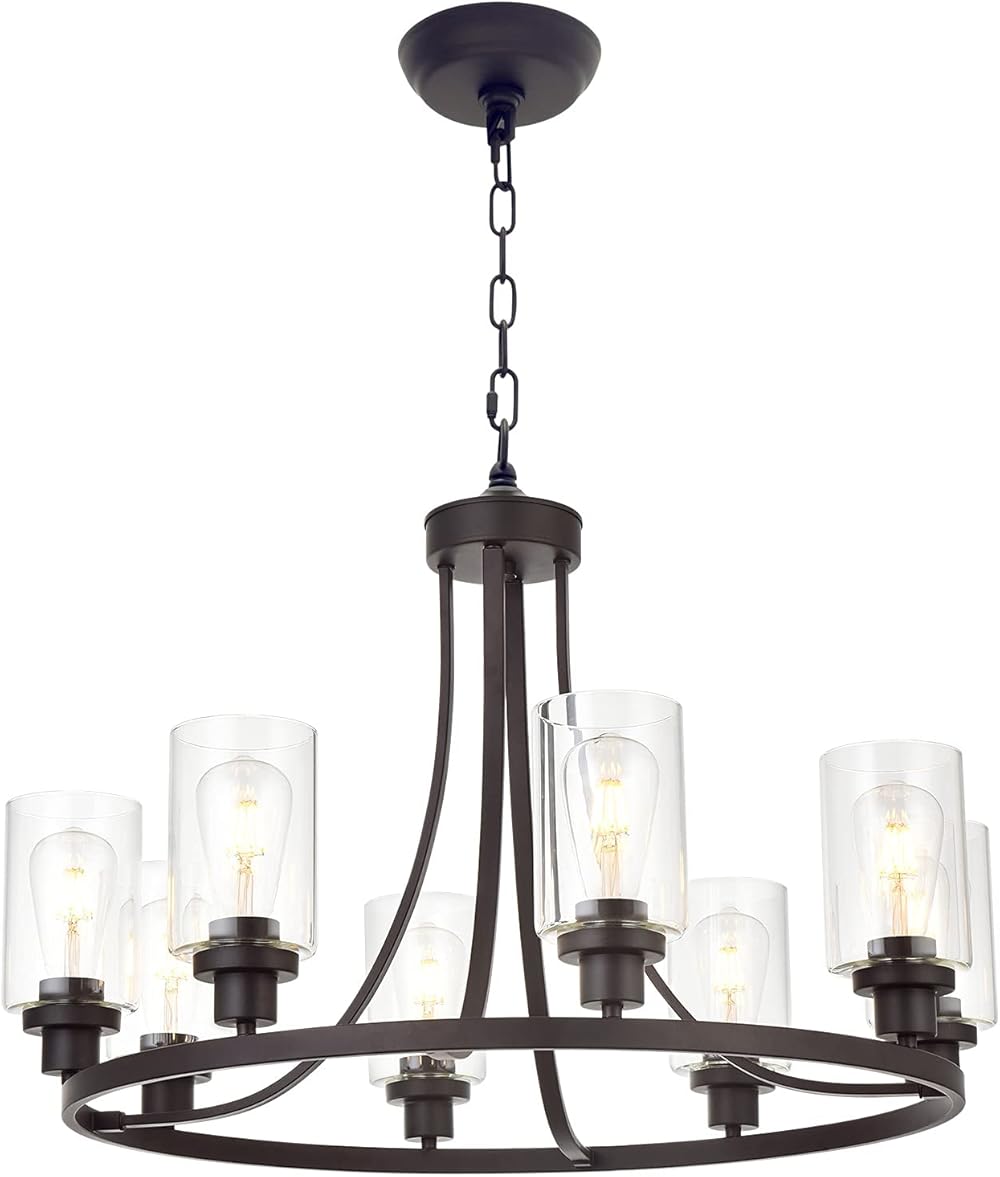 8 Lights Large Farmhouse Chandelier Wagon Wheel, Industrial Island Lights for Kitchen Oil Rubbed Bronze Finish, Dining Room Lighting Fixtures Hanging