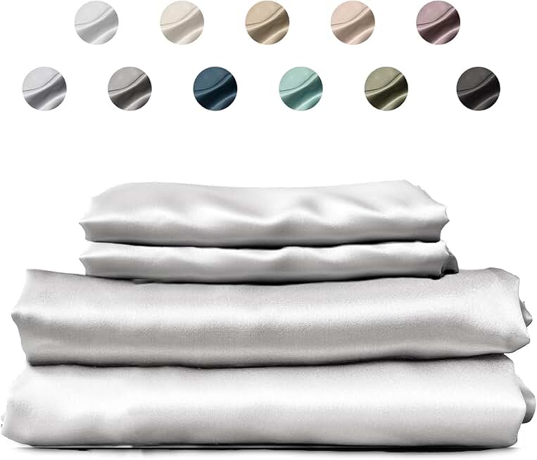 SUNDAYSILKS™ | 100% Mulberry Silk Bed Sheets | Pure Silk Sheets | 4PC Mulberry Silk Sheets King | Natural Silk Bedding Set | Soft & Durable | Grade 6A Organic Real Silk Sheets Set [Pure White]