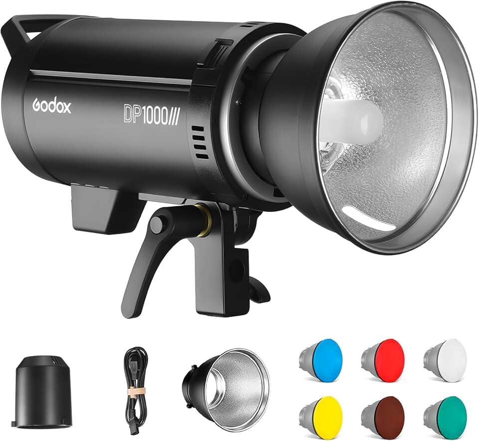 Godox DP1000III Professional Studio Flash 1000Ws 2.4G Wireless X System 5600K Bowens Mount Monolight with Standard Reflector 6 Colors Soft Cloth for Wedding Portrait Photography Studio Shooting