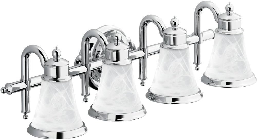 Moen YB9864CH Waterhill 4-Light Dual-Mount Bath Bathroom Vanity Fixture with Frosted Glass, Chrome