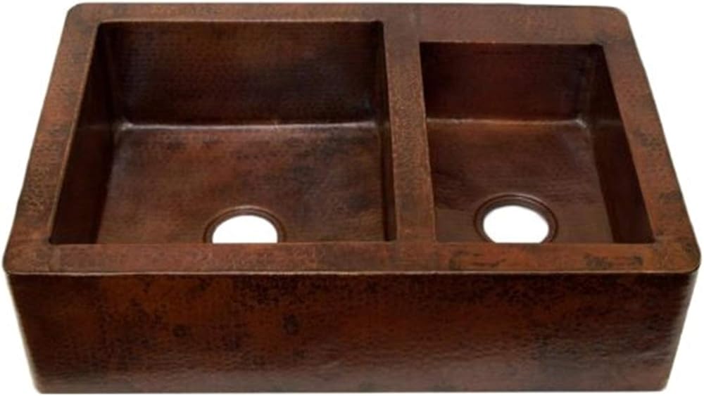 FARMHOUSE 60/40 Split Copper Kitchen Sink, Antique