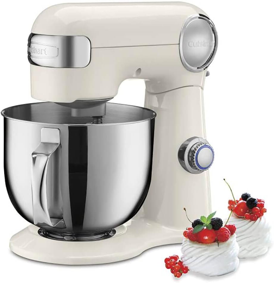 Cuisinart SM-50CRM Precision Master 5.5-Quart 12-Speed Stand Mixer with Mixing Bowl, Chef's Whisk, Flat Mixing Paddle, Dough Hook, and Splash Guard with Pour Spout, Coconut Cream