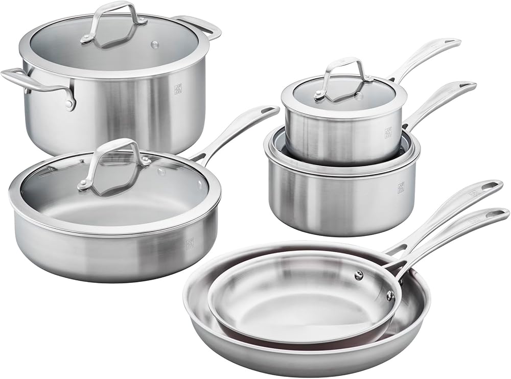 ZWILLING Spirit 3-ply 10-pc Stainless Steel Pots and Pans Set, Dutch Oven, Fry Pan,Silver