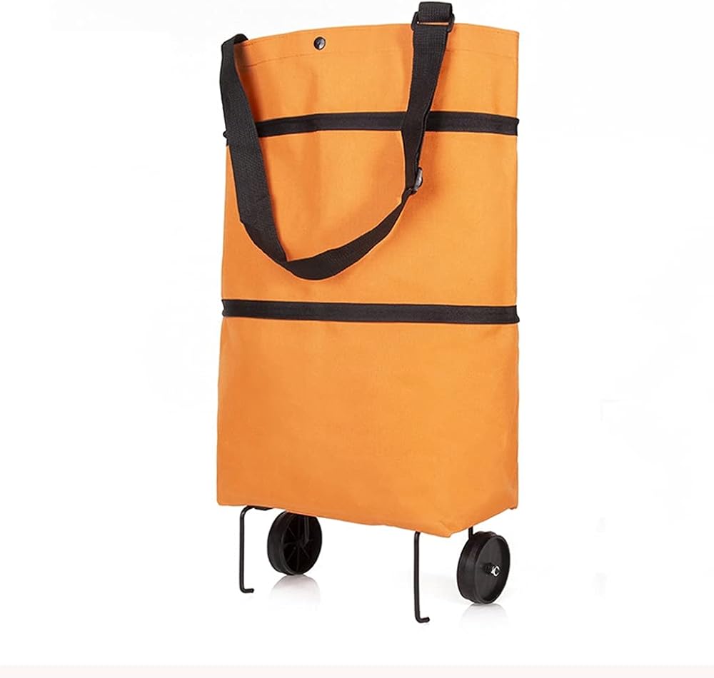 Folding Shopping Pull Cart Trolley Bag with Wheels Foldable Shopping Bags Reusable Grocery Bags (Color : Orange, Size : 30x27x12cm)