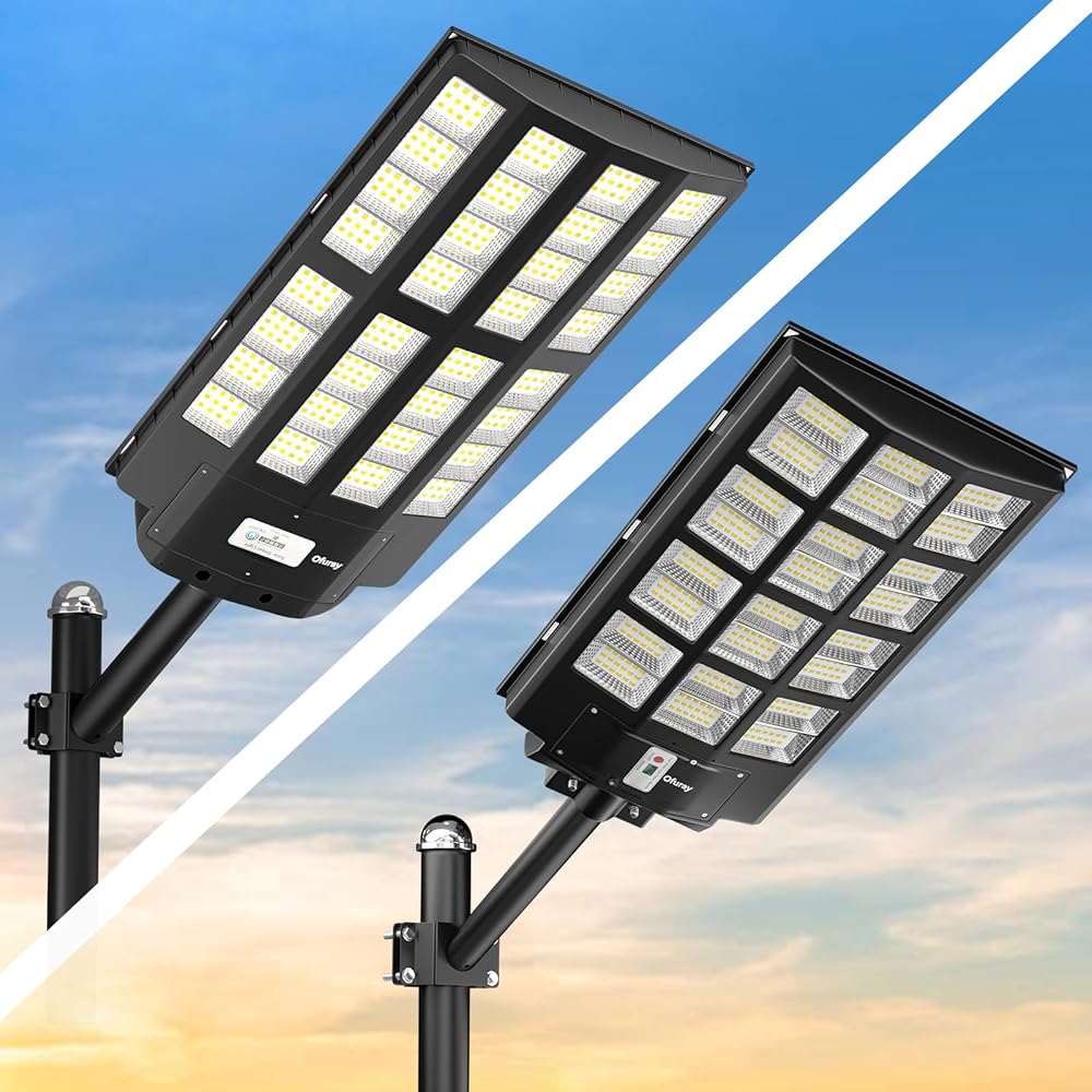 2800W and 4200W Solar Street Light Outdoor Waterproof,Solar Parking Lot Lights Commercial Dusk to Dawn, 6500k IP67 Street Led with Remote Control for Street,Court,Barn