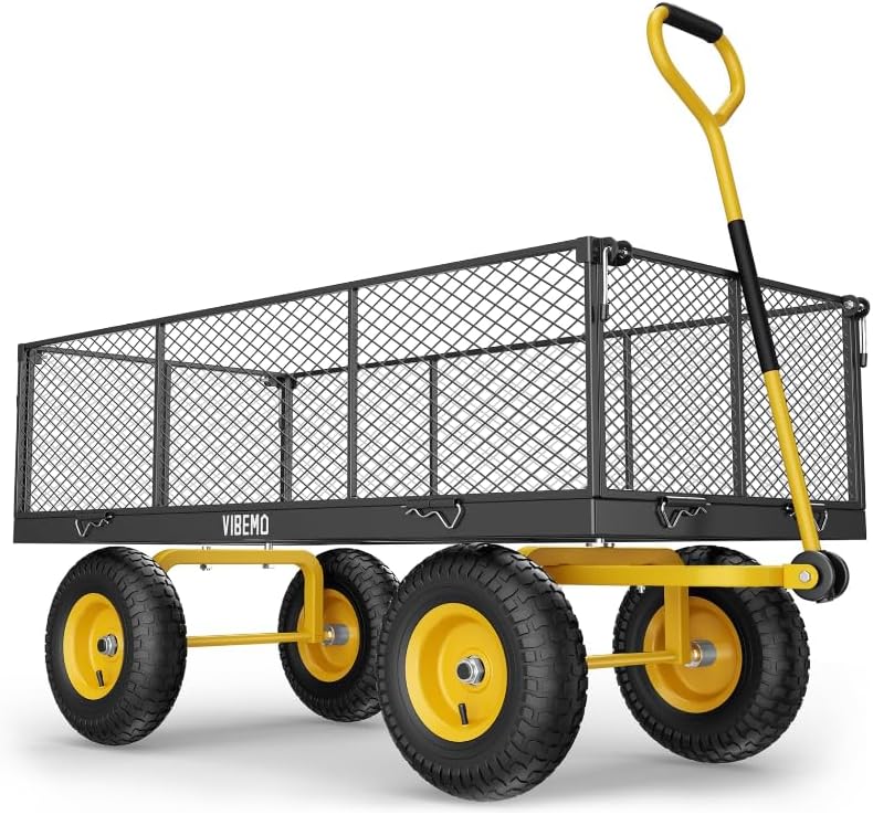 Garden Cart, 2-in-1 1400 lbs Heavy Duty Wagon, with Removable Mesh Sides to Convert into Flatbed, 240° U-Turn 13