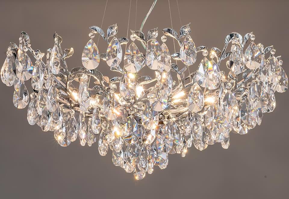Modern Crystal Chandelier,Silver Ceiling Pendant Flower Hanging Lighting, 31.5